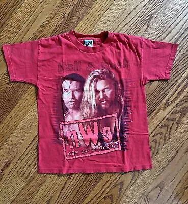 Vintage 1998 WCW NWo Kevin Nash Scott Hall Wrestling Shirt Red Size L Youth • $24.99