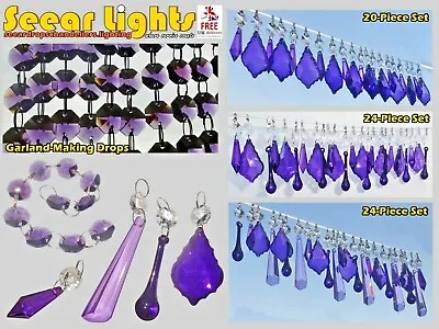 £33.59 • Buy Cut Glass Crystals Droplets Antique Purple & Retro Lilac Chandelier Beads Prisms