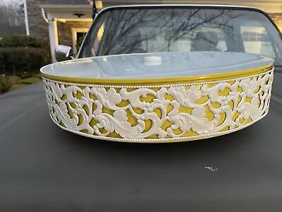 Vtg 50’s 60’s  MCM Kitchen Flush Mount Light Fixtures Glass Shade Yellow • $225