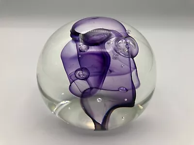 ROLLIN KARG ART GLASS PAPERWEIGHT PURPLE SWIRL With BUBBLES  SIGNED - EXC • $39.99