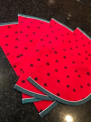 $59 • Buy VTG 4 Red & Green Watermelon Wedges Shape Placemats Handmade 10 X18 