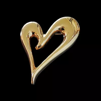 Signed Monet Open Heart Shaped Modernist Abstract Gold Tone Brooch Pin • $5