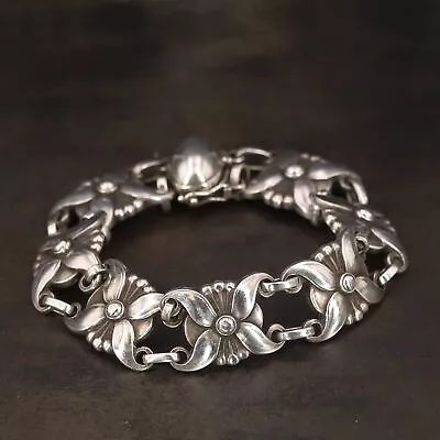 VTG Sterling Silver - DENMARK GEORG JENSEN37 Flower Link 7  Chain Bracelet - 25g • $38