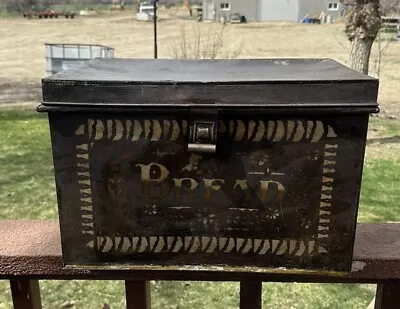 Vintage Metal Bread Box Antique Storage Tin ￼ Country Farmhouse Primitive Decor • $150