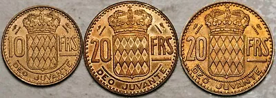 Monaco Lot 3 Coins 10-20 Francs 1950-1951 (all Toned Unc) • $9.25