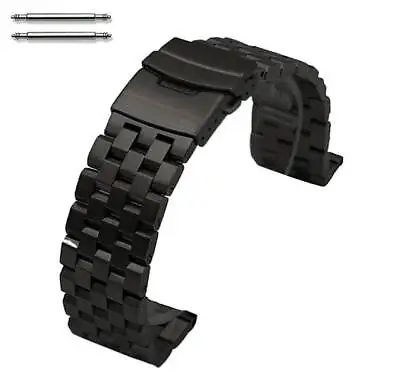 Black PVD SS Steel Metal Watch Band Strap Bracelet Double Locking Buckle #5052 • $29.95