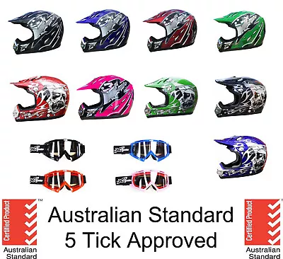 Helmet Adult Moto Motocross Dirt Bike Quad Atv Trail S M L Xl With Goggles • $63.96