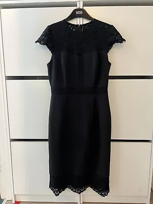 Maggy London Black Suit Formal Work Dress With Lace Detail Size Small • £15