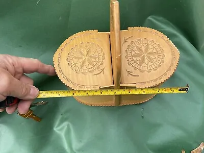 Antique Chip Carved  Oval Tine Tina Lunch Box Lids Carved Wooden Treen • $75