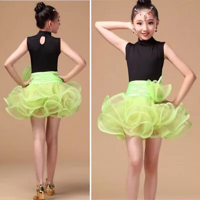 One Piece Girls Latin Dance Dress Sleeveless Ruffle Dress Practice Dancewear • £17.99