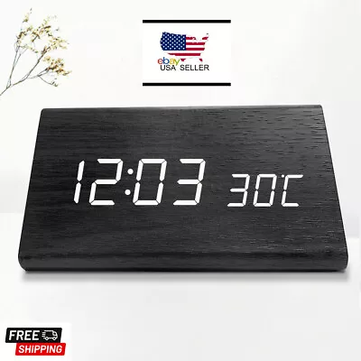 Modern Wooden Digital LED Voice Activate Alarm Clock Thermometer Timer Calendar  • $24.99