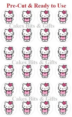 24x Pink HELLO KITTY Edible Wafer Cupcake Toppers Pre Cut & Ready To Use. • $9