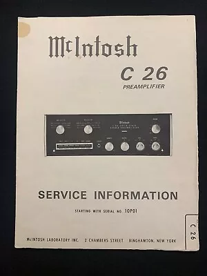 McIntosh Service Manual C26 C 26 • $19.95