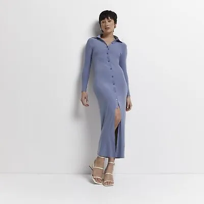 £7 • Buy River Island Womens Bodycon Maxi Dress Petite Blue Stylish Long Sleeves