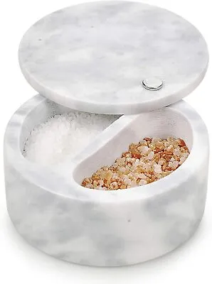 Salt Cellar Marble 2 Compartment Homiu With Swivel Top Storage Kitchen Cooking • £14.99