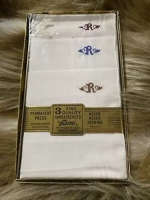 Vintage White Fabrini Fine Quality Handkerchief Monogramed R New In Gift Box • $9