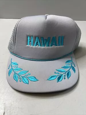 Vintage Hawaii Hat Cap Snap Back Gray Blue Leaf Rope One Size Mesh Foam Truck☆ • $14.99
