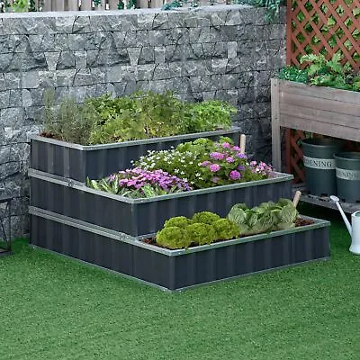 3 Tier Raised Garden Bed Elevated Planer Box Kit  A Pairs Of Glove Grey • £99.99