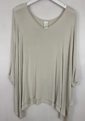 MARLA WYNNE LAYERS Bone Gray V Neck Oversized Dolman Batwing Stretchy Top 1x 2x • $27