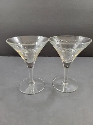 Set Of 2 Vintage Small Martini Liqueur Glasses Laurel Cut Round Base 5  Tall • $18.73