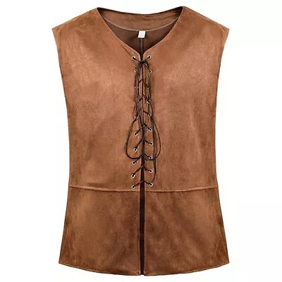 Lace Up Waistcoat For Men Medieval Pirate Costume Vest Renaissance Steampunk Top • $27.35