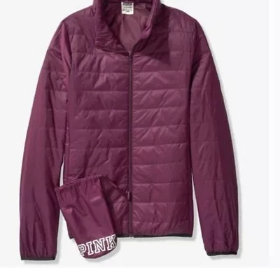 PINK Victorias Secret Plum Puffer Packable Jacket Sz Small - NWT • $33.74