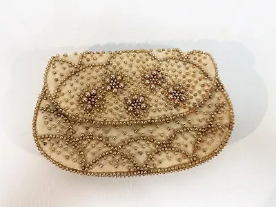 Vintage 1950’s 60’s Small Beaded Clutch Purse Beige • $3