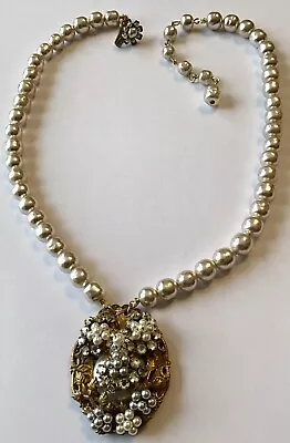 Vintage Miriam Haskell Signed Baroque Pearl Pendant Necklace • $259