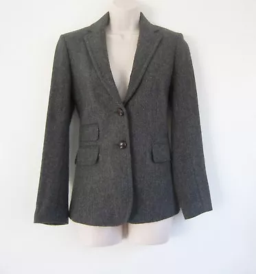 J. CREW Women's Hacking Jacket 100% Wool Blazer Jacket In Gray Herringbone Sze 2 • $79.95