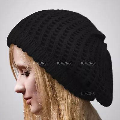 Beret Knit Slouchy Baggy Beanie Oversize Winter Hat Ski Slouchy Cap Women Solid • $11.95