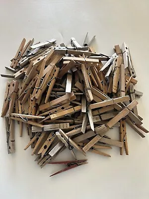 Lot Of 110 Vintage Wood Spring Clothespins • $13.99