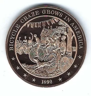 1892 Safety Bicycle Bike Craze Bronze Coin Medal Franklin Mint Condition • $6