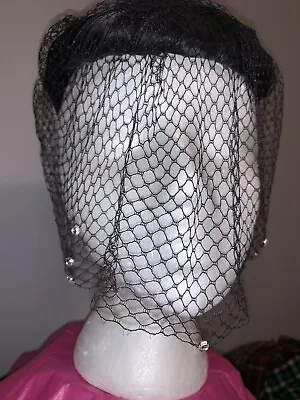 Vtg Mourning Hat Netting Rhinestones Fedoria Brand Costume Theater Retro • $15