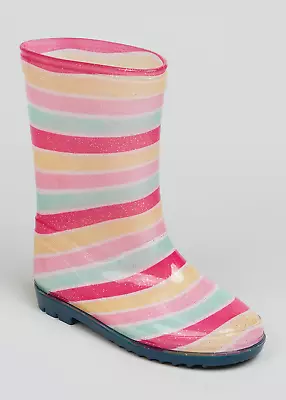 Girls Wellies Wellington Boots Rainbow Stripe Glitter UK Sizes NEW • £6.99