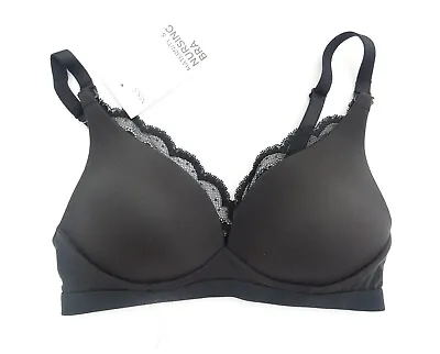 M & S Maternity Nursing Bra Sumptuously Soft Non Wired  Padded Plunge Black • £11.99
