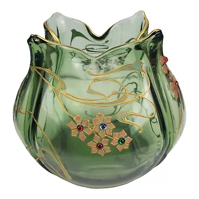 Circa 1920s Mont Joye Hand Painted Enameled And Jeweled Vase • $199.99