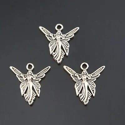 50 Angel Fairy Wings Antique Silver Charms Pendants 20mm TSC28 • £4.29