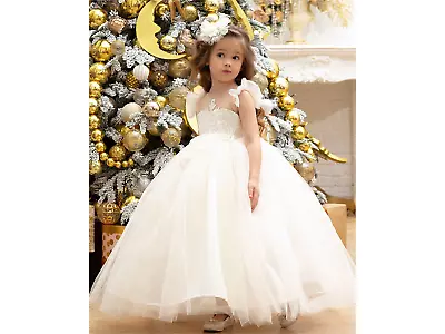 Valentine Girl White Dress Baby Girl Dress Junior Bridesmaid Flower Girl Long D • $143.99