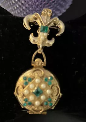 Vintage Coro Pegasus 4 Way Picture Locket Brooch Pin Chatelaine Fleur-de-lis • $201