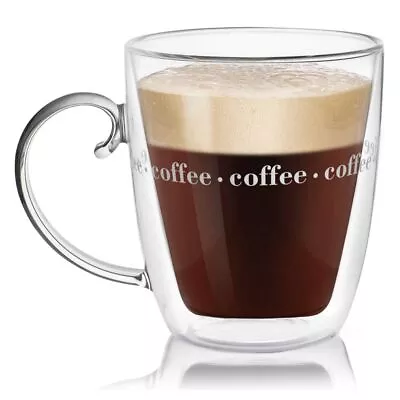 Double Wall Coffee Mug Design Glass Tea Cup Heat-resistant Clear Thermo 500ML UK • £8.95