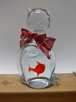 Vintage Murano Glass Cat Sculpture With Gold Fish  • $49.95