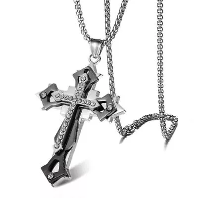 Cross Pendant Necklace For Men Stainless Steel Titanium Necklace18-36 Inches S3 • $2