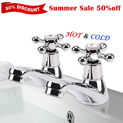 £23.65 • Buy 2Pcs Hot & Cold Low Pressure Pillar Traditional Bathroom Basin Sink Taps Faucet