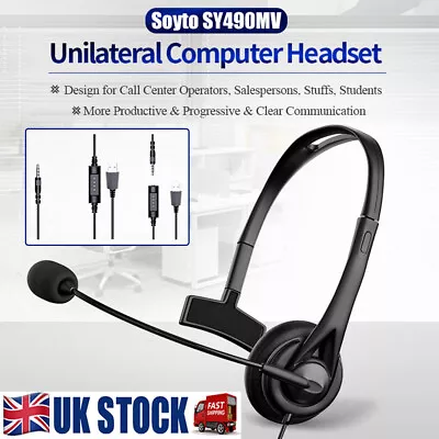 UK 3.5mm USB Headset With Microphone Noise Canceling Computer Headphone PC Call • £9.49