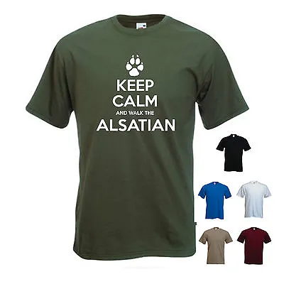 'Keep Calm And Walk The Alsatian' Mens Funny Pet Dog Gift T-shirt.  • £11.69