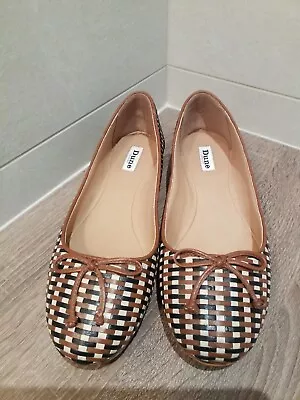 £28 • Buy DUNE LONDON  Leather Shoe Ballet Pumps Size UK 7  Eu 40 Tan / Cream Bow Woven 