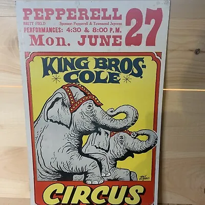 Vintage Elephants Circus Poster Sign King Brothers Cole Pepperell Mass  22 X14” • $80.09