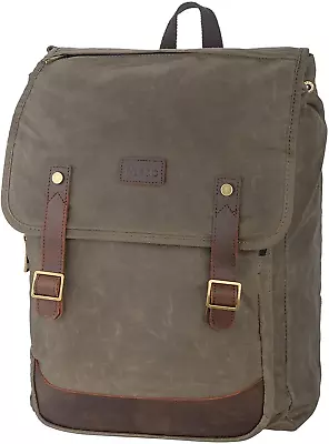 Waterproof Waxed Canvas Backpack For Men Travel Rucksack Leather Trimming (Green • $59.99