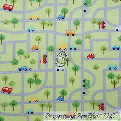 BonEful Fabric FQ Flannel Cotton Quilt Green Red Blue Baby Boy Car Bus Truck Map • £8.19