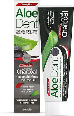 Aloe Dent Charcoal Toothpaste Fluoride Free Natural Action Vegan Cruelty Free • £4.19